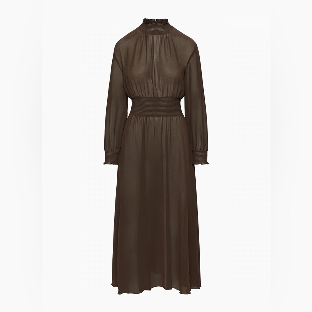 Aritzia Long Sleeve Brown High-Neck Maxi Dress